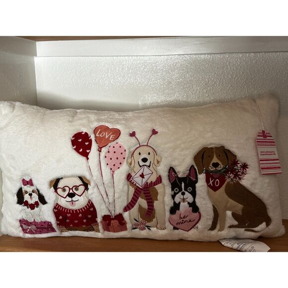 Happy Hearts Club Embroidered Puppies Decorative Pillow NWT - Picture 1 of 5